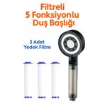 KUSTAR Filtreli 5 Fonksiyonlu Duş Başlığı + 3 Yedek Filtre – Su Tasarruflu, Basınçlı, Kireç Önleyici, SPA