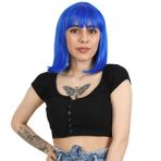 Küt Kahküllü Fiber Sentetik Peruk / Koyu Mavi