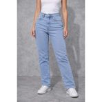 Kutaf Kadın Yüksek Bel Açık Mavi Mom Fit Denim Pantolon Günlük Rahat Kesim