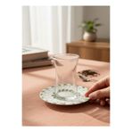 KÜTAHYA HOME Blue Romance 6’lı Çay Seti – Desenli Porselen Çay Tabağı ve Cam Bardak