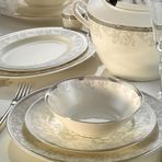 Kütahya Porselen Bone Kalipso Platin Desenli 62 Parça Yemek Takımı