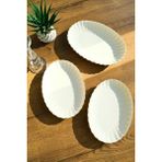 Kütahya Porselen Bone Luz Form Kayık Tabak Seti Altın 3 Parça - 1 lt - Krem