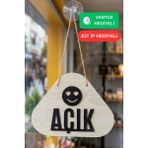 Kutaydan Ahşap Lazer Kesim Emoji Figürlü Açık-Kapalı Tabelası - Akçaağaç