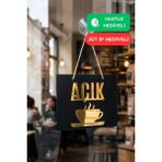 Kutaydan Ahşap Üzeri Gold Aynalı Pleksi Açık-Kapalı Cafe ve Restaurant Tabelası