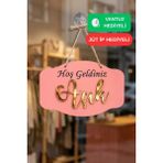 Kutaydan Gold Pleksi Detaylı 3D Ahşap Açık-Kapalı Tabelası - Pembe