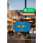 Kutaydan Turkuaz Ahşap Butik Açık/kapalı Tabelası - Akrilik Boyalı Özel Tasarım