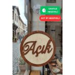 Kutaydan Üç Katlı El Yazılı Modern Açık/kapalı Tabelası - Akçaağaç-Ceviz - Ahşap