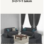 KUTLALE Bürümcük 3+2+1+1 Koltuk, Kanepe, Çekyat Örtüsü, Etekli, Streç, Esnek, Lastikli, Koltuk Kılıfı Takımı - 183 x 230 cm - Antrasit