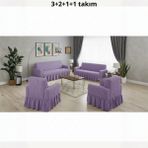 KUTLALE Bürümcük 3+2+1+1 Koltuk, Kanepe, Çekyat Örtüsü, Etekli, Streç, Esnek, Lastikli, Koltuk Kılıfı Takımı - 183 x 230 cm - Lila