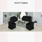 KUTLALE Bürümcük 3+2+1+1 Koltuk, Kanepe, Çekyat Örtüsü, Etekli, Streç, Esnek, Lastikli, Koltuk Kılıfı Takımı - 183 x 230 cm - Siyah