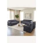 KUTLALE Bürümcük 3+3+1+1 Koltuk, Kanepe, Çekyat Örtüsü, Etekli, Streç, Esnek, Lastikli, Koltuk Kılıfı Takımı 3311 - 183 x 230 cm - Antrasit