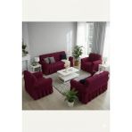 KUTLALE Bürümcük 3+3+1+1 Koltuk, Kanepe, Çekyat Örtüsü, Etekli, Streç, Esnek, Lastikli, Koltuk Kılıfı Takımı 3311 - 183 x 230 cm - Bordo