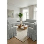 KUTLALE Bürümcük 3+3+1+1 Koltuk, Kanepe, Çekyat Örtüsü, Etekli, Streç, Esnek, Lastikli, Koltuk Kılıfı Takımı 3311 - 183 x 230 cm - Gri