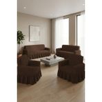 KUTLALE Bürümcük 3+3+1+1 Koltuk, Kanepe, Çekyat Örtüsü, Etekli, Streç, Esnek, Lastikli, Koltuk Kılıfı Takımı 3311 - 183 x 230 cm - Koyu Kahverengi