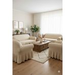 KUTLALE Bürümcük 3+3+1+1 Koltuk, Kanepe, Çekyat Örtüsü, Etekli, Streç, Esnek, Lastikli, Koltuk Kılıfı Takımı 3311 - 183 x 230 cm - Krem