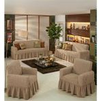 KUTLALE Bürümcük 3+3+1+1 Koltuk, Kanepe, Çekyat Örtüsü, Etekli, Streç, Esnek, Lastikli, Koltuk Kılıfı Takımı 3311 - Taş - 183 x 230 cm