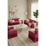 KUTLALE Jakarlı 3+3+1+1 Osmanlı Desen Koltuk, Kanepe, Çekyat Örtüsü, Etekli, Streç, Esnek, Lastikli, Koltuk Kılıfı 3311 Takımı - 180 x 230 cm - Bordo