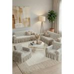 KUTLALE Jakarlı 3+3+1+1 Osmanlı Desen Koltuk, Kanepe, Çekyat Örtüsü, Etekli, Streç, Esnek, Lastikli, Koltuk Kılıfı 3311 Takımı - 180 x 230 cm - Krem