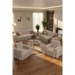 KUTLALE Jakarlı 3+3+1+1 Osmanlı Desen Koltuk, Kanepe, Çekyat Örtüsü, Etekli, Streç, Esnek, Lastikli, Koltuk Kılıfı 3311 Takımı - 180 x 230 cm - Taş