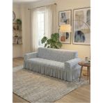 KUTLALE Jakarli Osmanlı Desen 3 Kişilik Koltuk, Kanepe, Çekyat Örtüsü, Etekli, Streç, Esnek, Lastikli, Koltuk Kılıfı - 185 x 230 cm - Gri