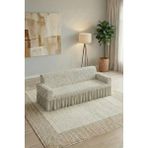 KUTLALE Jakarli Osmanlı Desen 3 Kişilik Koltuk, Kanepe, Çekyat Örtüsü, Etekli, Streç, Esnek, Lastikli, Koltuk Kılıfı - 185 x 230 cm - Krem