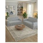 KUTLALE Jakarlı Osmanlı Desen 3+3 Koltuk, Kanepe, Çekyat Örtüsü, Etekli, Streç, Esnek, Lastikli, Koltuk Kılıfı 33 Takımı - 185 x 230 cm - Gri