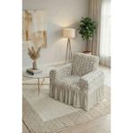 KUTLALE Jakarli Osmanlı Desen Tek Kişilik Koltuk, Kanepe, Çekyat Örtüsü, Etekli, Streç, Esnek, Lastikli, 1 Kişilik Koltuk Kılıfı - 70 x 115 cm - Krem
