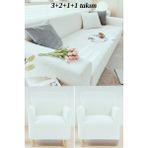 KUTLALE Likralı Pitikare Desen 3+2+1+1 Koltuk, Kanepe, Çekyat Örtüsü Takımı, Streç, Esnek, Lastikli, Koltuk Kılıfı 3211 Takımı - 183 x 230 cm - Beyaz