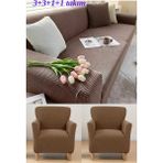 KUTLALE Likralı Pitikare Desen 3+3+1+1 Koltuk, Kanepe, Çekyat Örtüsü Takımı, Streç, Esnek, Lastikli, Koltuk Kılıfı 3311 Takımı - 183 x 230 cm - Kahve