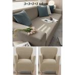 KUTLALE Likralı Pitikare Desen 3+3+1+1 Koltuk, Kanepe, Çekyat Örtüsü Takımı, Streç, Esnek, Lastikli, Koltuk Kılıfı 3311 Takımı - 183 x 230 cm - Vizon