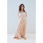Kutnia Oversize Maxi Somon Çizgili İpek Elbise