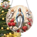 Kutsal Meryem Ana Süsü, Meryem Ana Noel Ağacı Süsü | Katolik Noel Süsleri 2D Akrilik,Yuvarlak Meryem Kolye Hıristiyan Katolik Süsler Noel için Halat ile