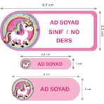 Kutu Ambalaj Okul Etiketi Defter, Kalem Sticker Unicorn 56 Adet - Pembe