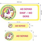 Kutu Ambalaj Okul Etiketi Defter, Kalem Sticker Unicorn 56 Adet - Sarı