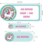 Kutu Ambalaj Okul Etiketi Defter, Kalem Sticker Unicorn 56 Adet - Yeşil