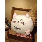 Kutulu Hediye Seti / Kedi Yastık 30cm ve Ayıcık Anahtarlık