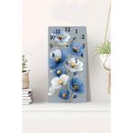 kutuTR 3D Görünümlü 2D UV Baskı MDF Tablo Saat – Mavi Ve Beyaz Çiçekli Zarif Tasarım – 20x40 Cm-DTS239