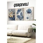 Kututr 3'Lü Çerçeveli Mavi Kelebek Ve Çiçek Temalı Mdf Tablo Seti – Uv Baskılı Ahşap Çerçeve Crv1027,Çerçeveli Crv1027 23 X 32