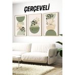 Kututr 3’Lü Çerçeveli Modern Yeşil Bitkili Minimal Tablo Seti – Saksı Ve Yaprak Kompozisyonu Crv1153,Çerçeveli Crv1153 23 X 32