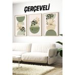 Kututr 3’Lü Çerçeveli Modern Yeşil Bitkili Minimal Tablo Seti – Saksı Ve Yaprak Kompozisyonu Crv1153,Çerçeveli Crv1153 32 X 42
