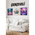Kututr Ahşap Çerçeveli Mdf Kare İslami Tablo Seti Salon Ve Oturma Odası Için Kr4038,Çerçeveli Kr4038 42 X