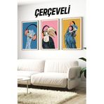Kututr Ahşap Çerçeveli Mdf Tablo Seti Matisse Bohem Kusama Salon Ve Oturma Odası İçin Çt3063,Çerçeveli Çt3063 23 X 32