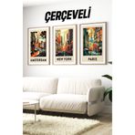 Kututr Ahşap Çerçeveli Mdf Tablo Seti Matisse Bohem Kusama Salon Ve Oturma Odası İçin Çt3077,Çerçeveli Çt3077 32 X 42