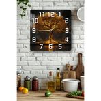 kutuTR Altın Işıklı Ağaç Temalı Temperli Cam Kare Saat 33x33 cm Ebadında UV Baskı - KCS038