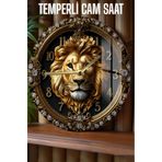 kutuTR Aslan Figürlü 3D Görünümlü Temperli Cam Saat – 33 cm CSDW177