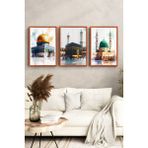 KutuTR Bakır Ahşap Çerçeveli 2d Uv Baskı 3’lü Mdf Tablo Set – Kutsal Mekanlar Temalı-Bakır CRV1182 - 42 x 62