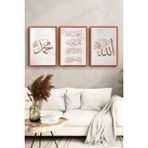 KutuTR Bakır Renkli Ahşap Çerçeveli 2duv Baskı 3’lü Mdf Tablo–allah ve Muhammed Yazılı-Bakır CRV1208 - 23 x 32