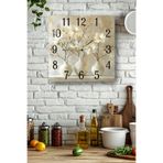 kutuTR Beyaz Çiçekli Vazo Desenli Temperli Cam Kare Saat 33x33 cm Ebadında UV Baskı - KCS098