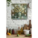 kutuTR Beyaz Çiçekli Vazo Temalı Temperli Cam Kare Saat 33x33 cm Ebadında UV Baskı - KCS045