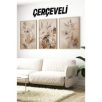 Kututr Bohem Tarzda Çiçek Desenli 3’Lü Ahşap Çerçeveli Tablo Seti Crv1119,Çerçeveli Crv1119 32 X 42